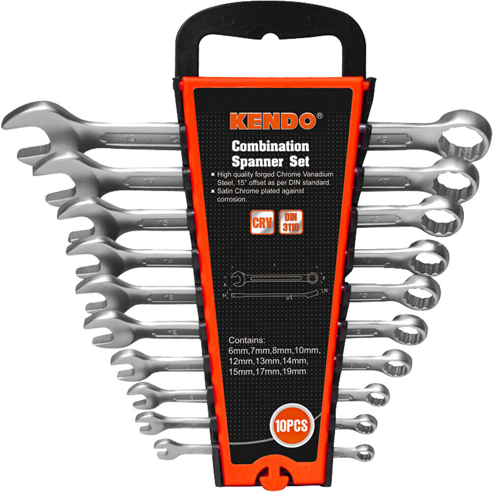 Serie chiavi combinate con supporto KENDO 10 PEZZI Contenuto 6-19 mm