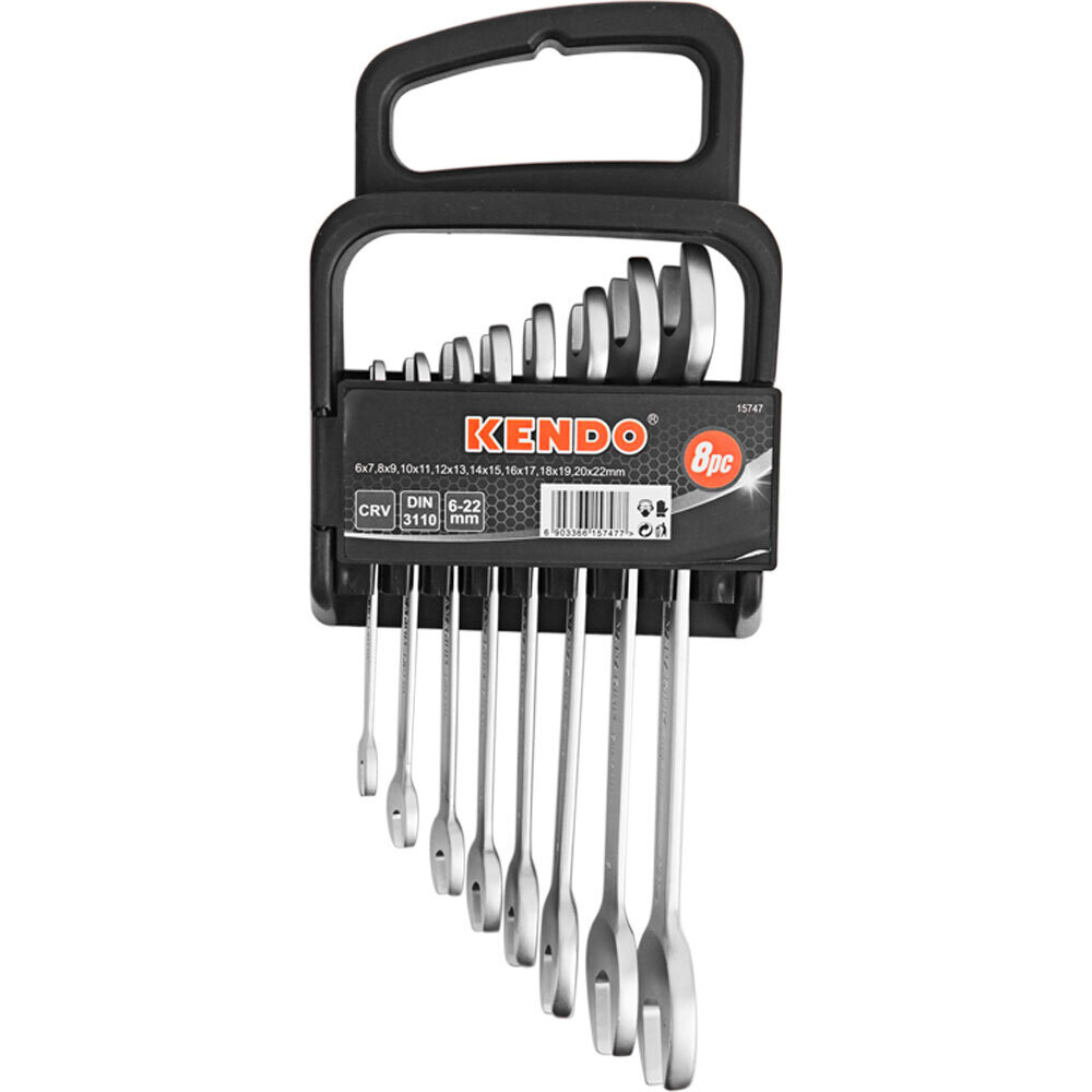 Serie chiavi a forchetta con supporto KENDO 8 PEZZI Contenuto 6-7-20-22 mm