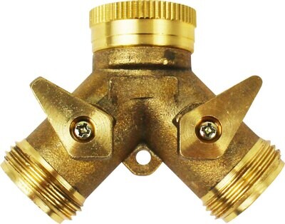 PRESA RUBINETTO DOPPIA USCITA IN OTTONE F 3/4&quot; x M 3/4&quot; x M 3/4&quot;