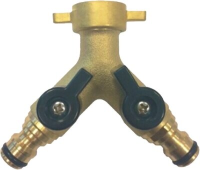 PRESA A RUBINETTO IN OTTONE DOPPIA USCITA CON INNESTI RAPIDI   3/4&quot;
