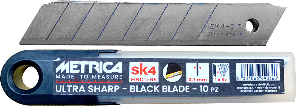 Lama per cutter professionale METRICA &#39;BLACK BLADE&#39; 18x100x0,7 mm - confezione 10 pezzi