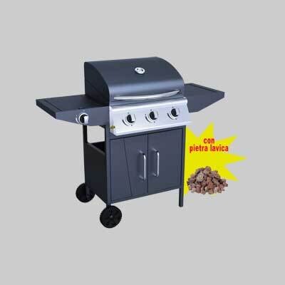 BARBECUE A GAS TRE FUOCHI C/FORNELLONE IDEAL STAR &#39;CARRARA&#39; con 3 kg di pietra lavica
