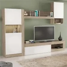 MOBILE PARETE ATTREZZATA &#39;ROOMY&#39; BIANCA/ROVERE GRIGIO cm 256x42x200h