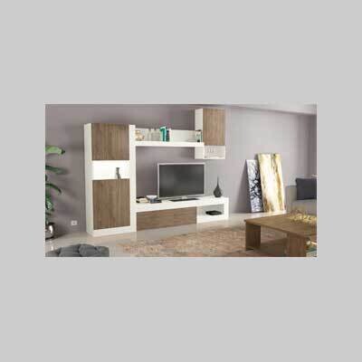 MOBILE PARETE ATTREZZATA &#39;ROOMY&#39; BIANCA/NOCE AMERICANO SCURO cm 256x42x200h