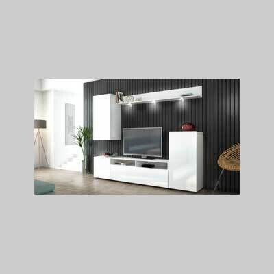 MOBILE PARETE ATTREZZATA &#39;BRIDGE&#39; BIANCA/BIANCA LUCIDA cm 210x36,5x170h