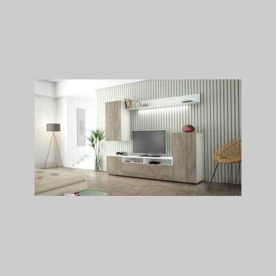 MOBILE PARETE ATTREZZATA &#39;BRIDGE&#39; BIANCA/ROVERE GRIGIO cm 210x36,5x170h