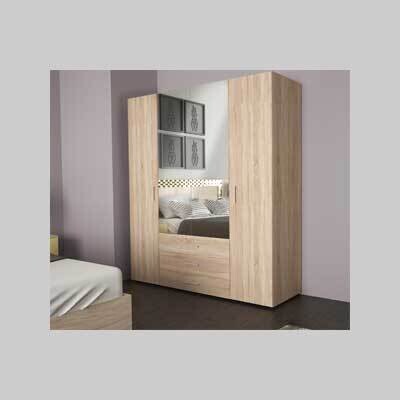 ARMADIO DUE ANTE CON SPECCHIO E TRE CASSETTI &#39;PATRICK&#39; QUERCIA CHIARO cm 154x50x176h