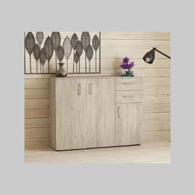 MOBILE RIPONIMENTO TRE ANTE E DUE CASSETTI &#39;FLEXY S3&#39; PINO CHIARO cm 106x36x83h