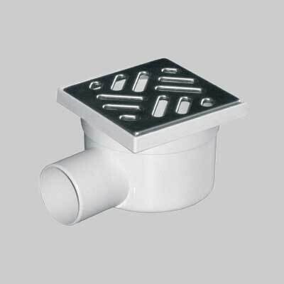 CHIUSINO CON SCARICO LATERALE GRIGLIA IN ACCIAIO  INOX 11,5x11,5 cm - scarico  50 mm