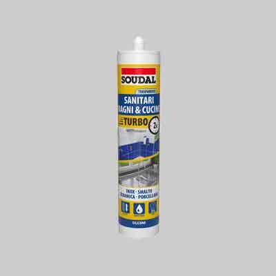 SILICONE ACETICO SANITARI &#39;TURBO&#39; SOUDAL 300 ml - Trasparente