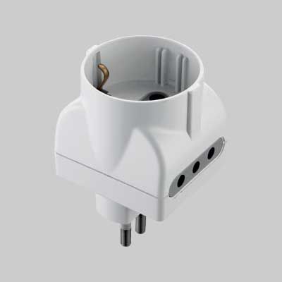 ADATTATORE TRIPLO SCHUKO/BIVALENTE 10A 2P+T - presa 10A 2P+T
