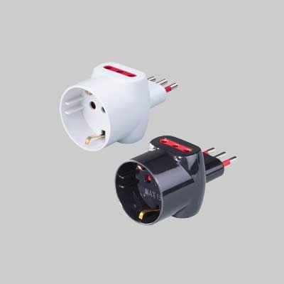 ADATTATORE TRIPLO SCHUKO/BIVALENTE 10A ROSI 2P+T - prese 10A 2P+T, Col. Bianco