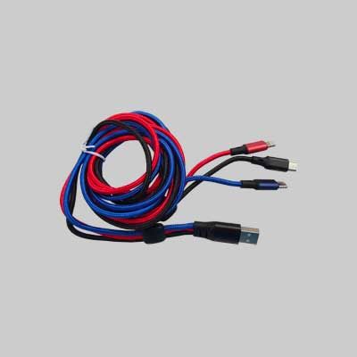 CAVO DI RICARICA PER SMARTPHONE RETINATO &#39;3 IN 1&#39; 120 cm- Attacco Lightning, Micro USB, Type C