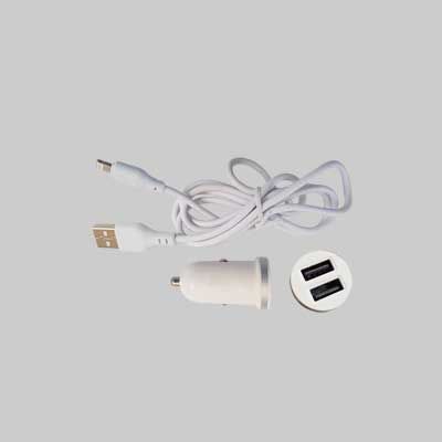 CARICATORE USB DA AUTO CON CAVO DI RICARICA 2,1A - 2 USB- 100 cm - Attacco Lightning