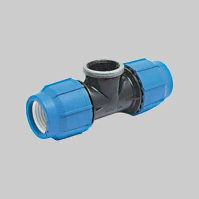 TEE A 90° CON DERIVAZIONE FEMMINA  16x1/2&quot;x16