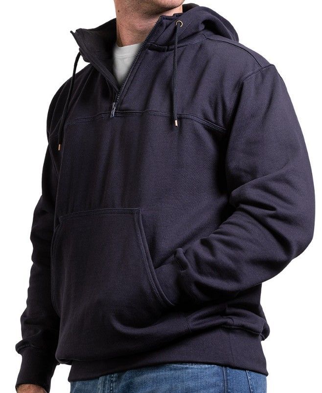 Quarter Zip Hooded Job Shirt (Navy or Black)