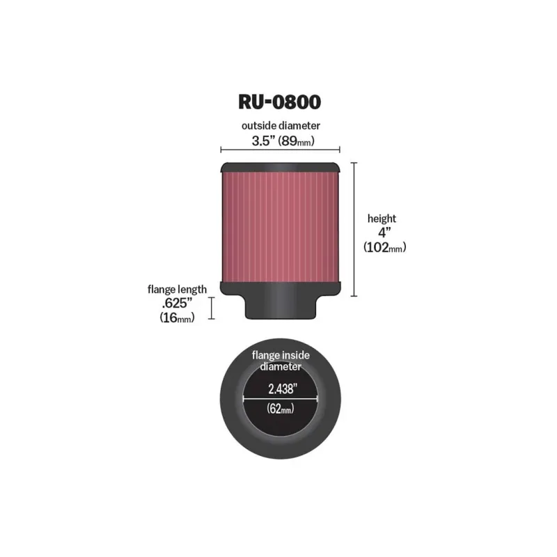 High-Flow Original Universal Air Filter - 2-7/16"FLG, 3-1/2"OD, 4"H