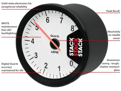Stack ST200 Club Tacho (0-8000) Black Dial Face