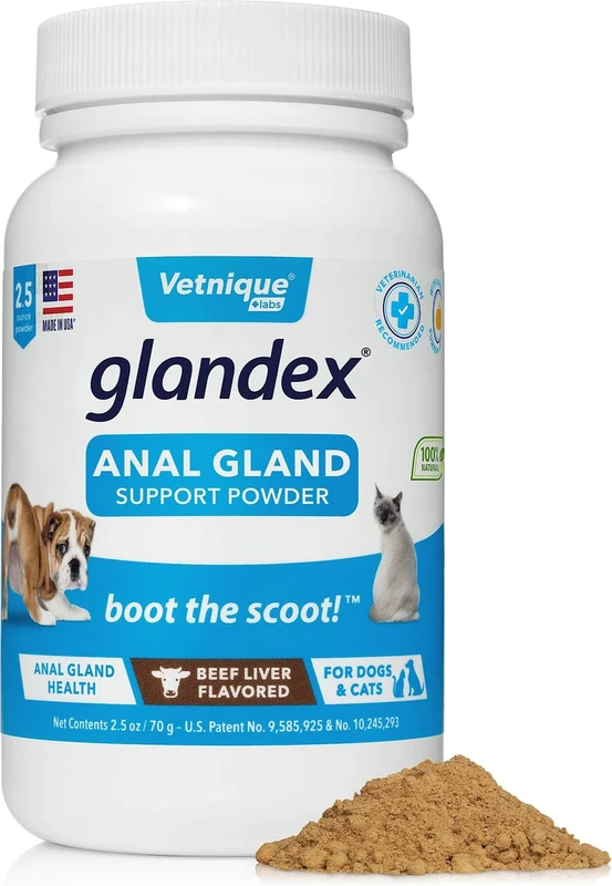 Vetnique Labs Glandex Anal Gland & Probiotic Beef Liver Flavored Pumpkin Fiber & Digestive Powder Supplement for Dogs & Cats