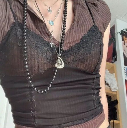 Lace Summer Aesthetic Grunge Fairy Core Clothes Punk Strap Crop Top 2000s Women Goth Streetwear