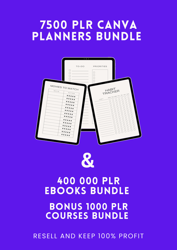 200 PLR Canva Planners, Journals &amp; Trackers with 7500 pages &amp; Free 400 000 PLR Ebooks bundle