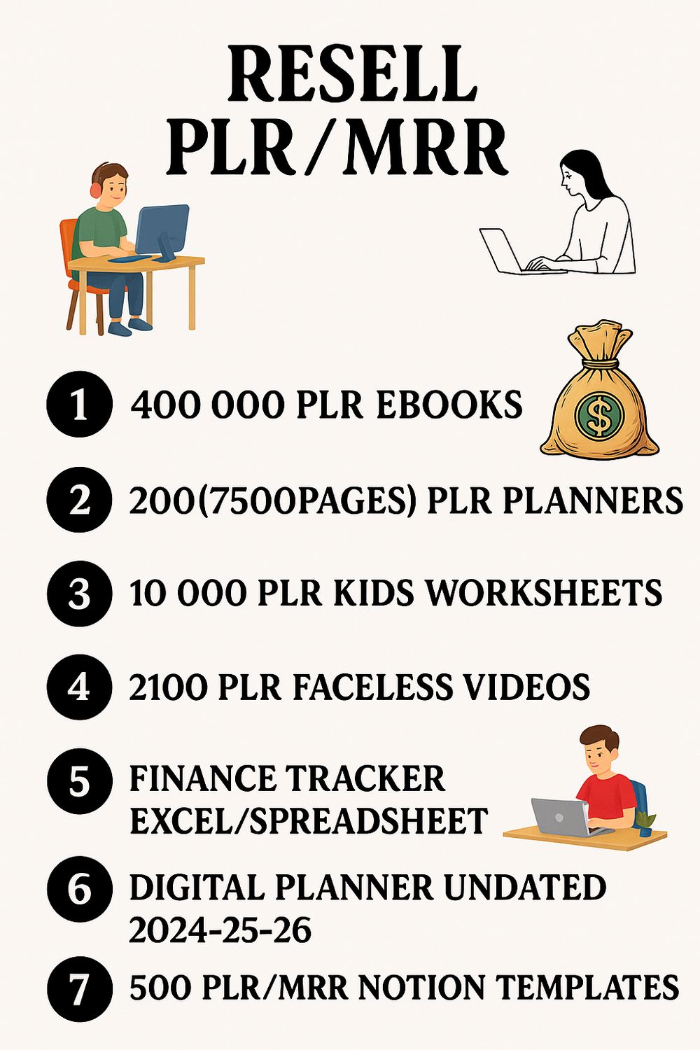 PLR Ebooks, Planners, Journals, Trackers, Kids Worksheets &amp; Faceless Videos