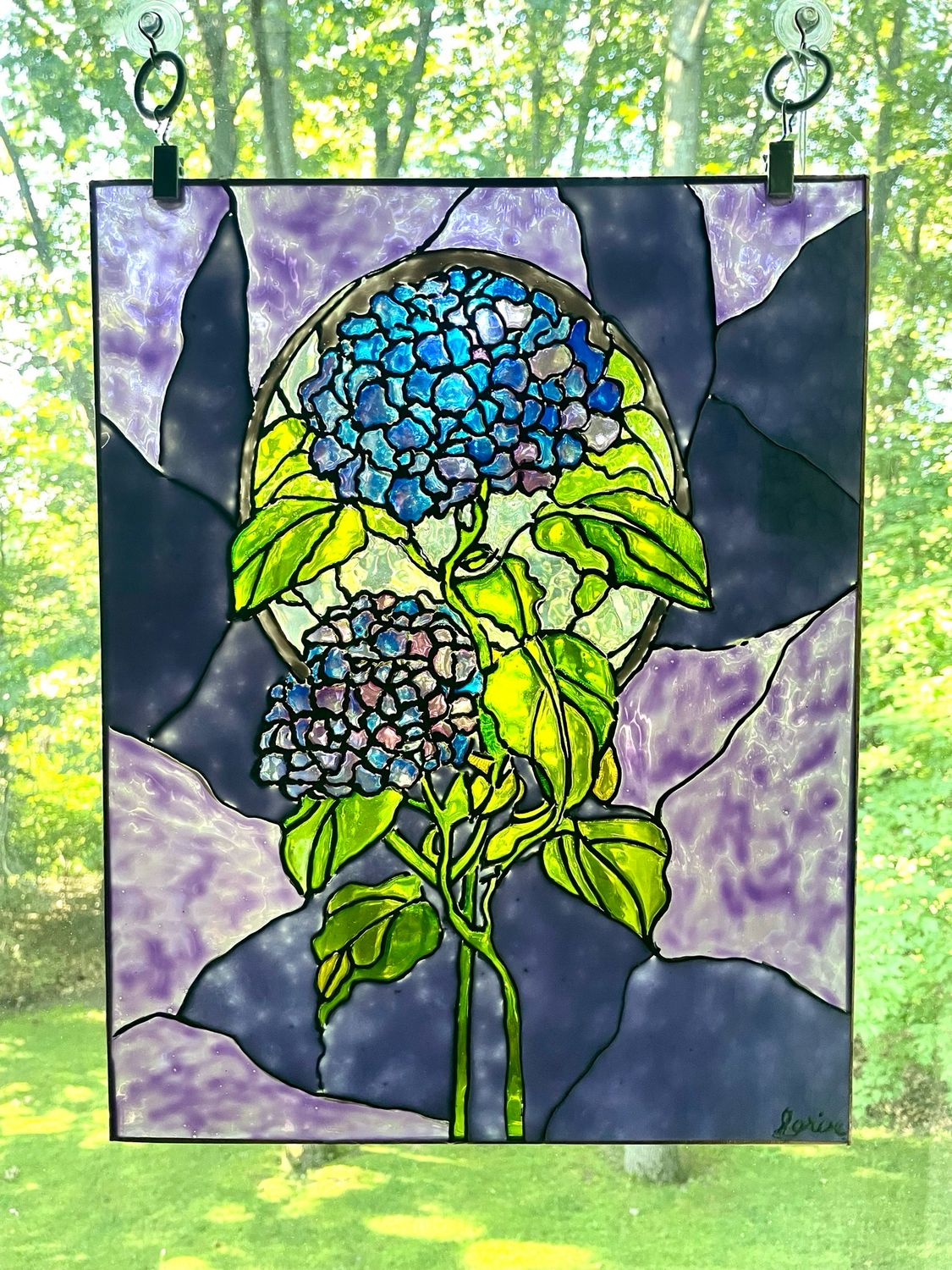 Purple Hydrangeas Glass Painting, #1