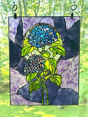 Purple Hydrangeas Glass Painting, #1