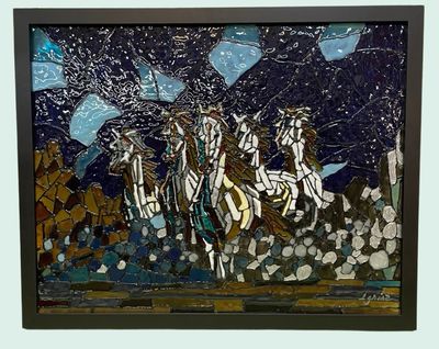 Running Horses Glass Painting