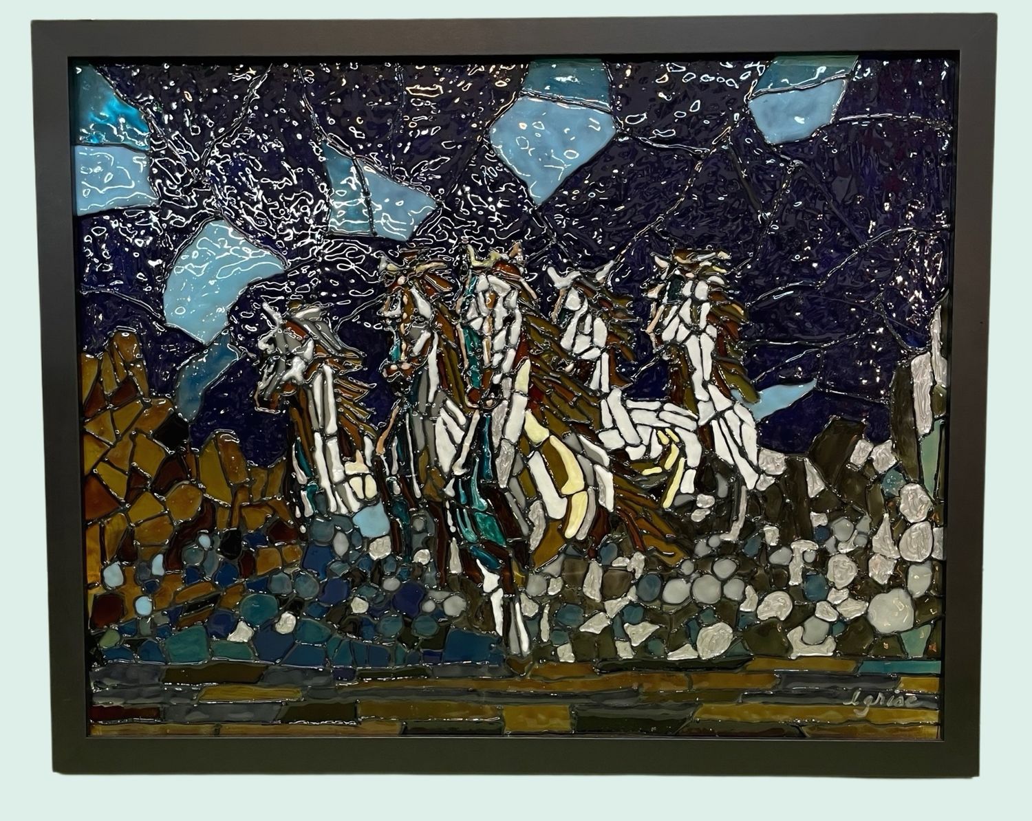 Running Horses Glass Painting