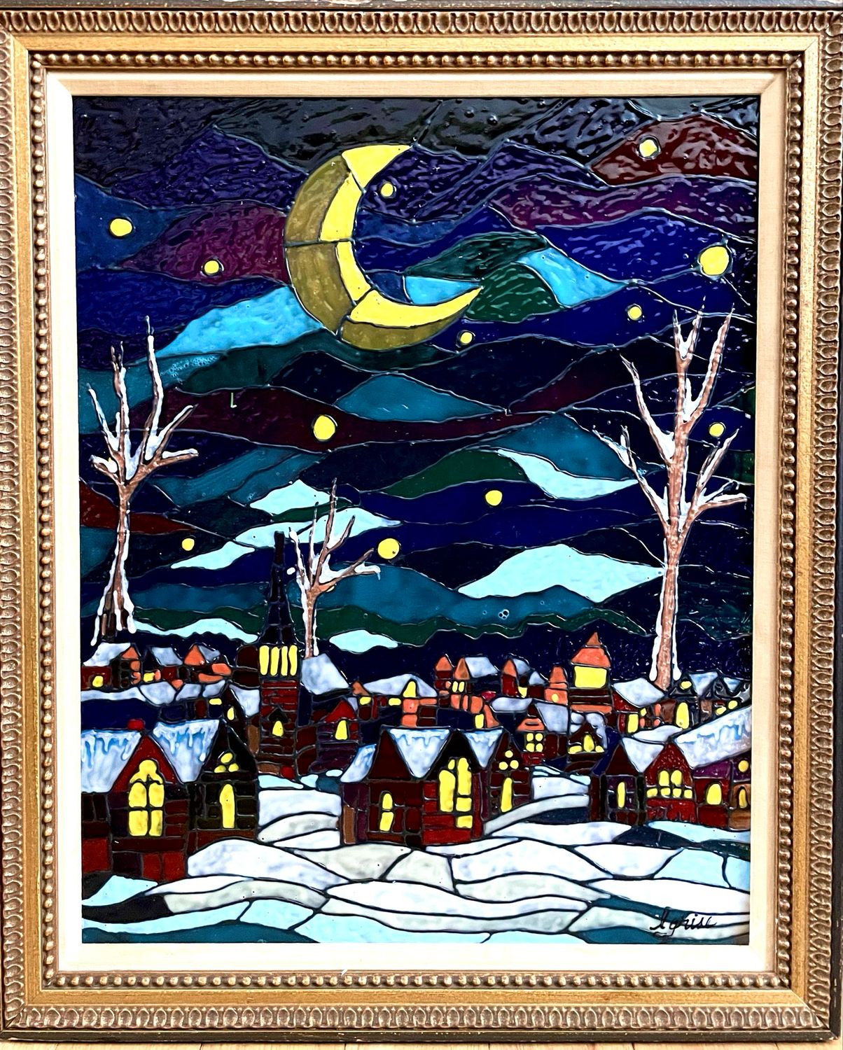 Winter Night Glass Painting Winter Night Glass Painting