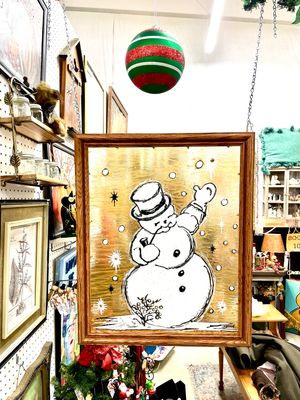 Vintage Snowman Glass Painting Vintage Snowman Glass Painting