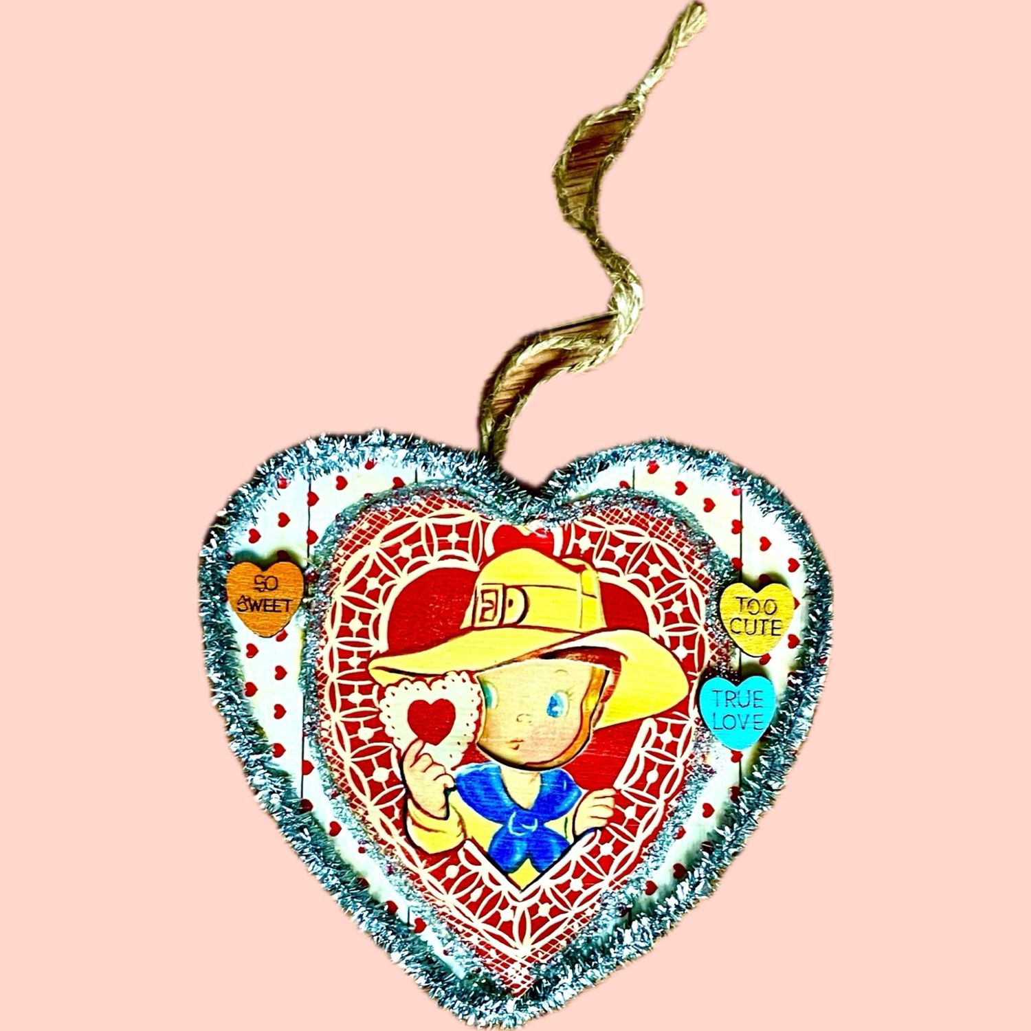Wood Valentine Heart Ornament, ORNHRT10