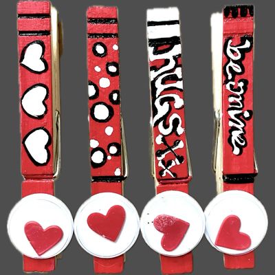 Clothespin Clips, Googly Hearts Clothespin Clips, Googly Hearts