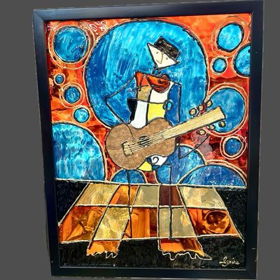Guitar Man, Glass Painting Guitar Man, Glass Painting