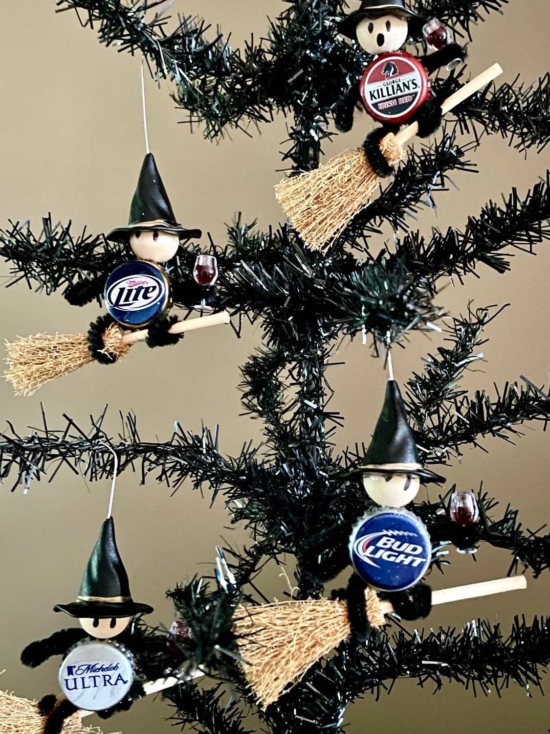 Witches & Brews: Vintage-Style Pipe Cleaner Witch Bottle Cap Ornament, Set Of 4 Witches & Brews: Vintage-Style Pipe Cleaner Witch Bottle Cap Ornament, Set Of 4