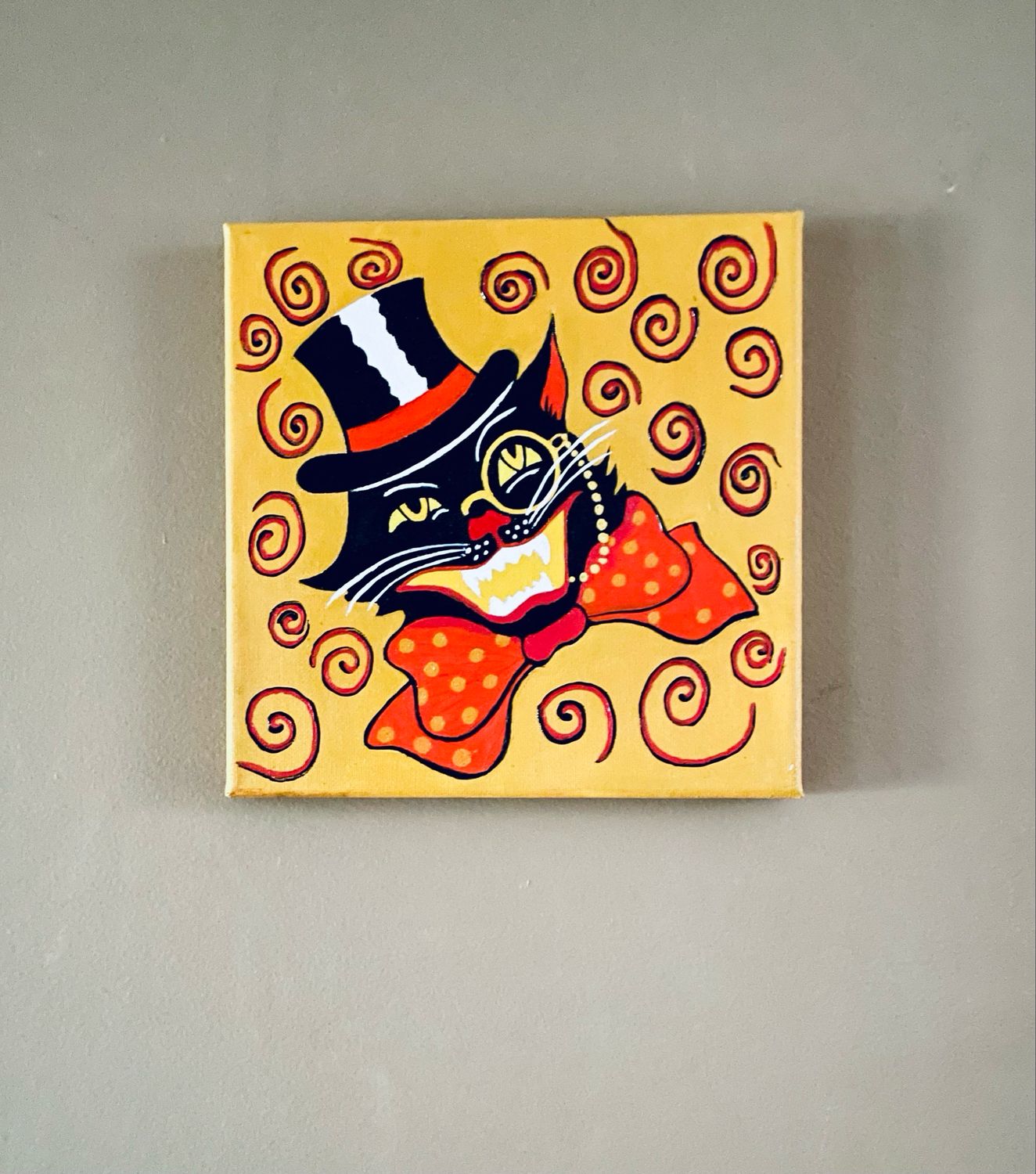 Spooky & Sophisticated: Hand-Painted Vintage-Style Cat in a Hat Spooky & Sophisticated: Hand-Painted Vintage-Style Cat in a Hat