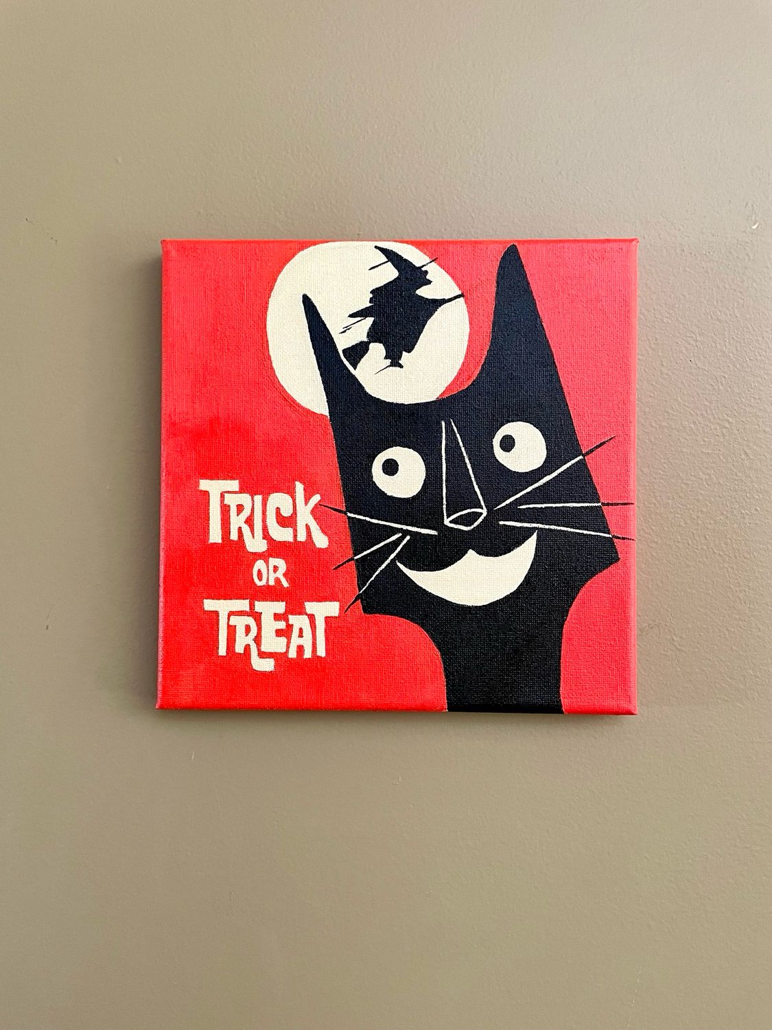 Beistle Style Black Cat Halloween Painted Canvas Beistle Style Black Cat Halloween Painted Canvas