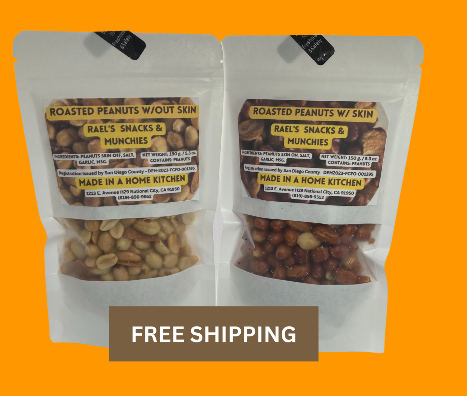 300 grams Roasted Peanuts Skin On Skin Off w/ Garlic Chips - (2) Packs