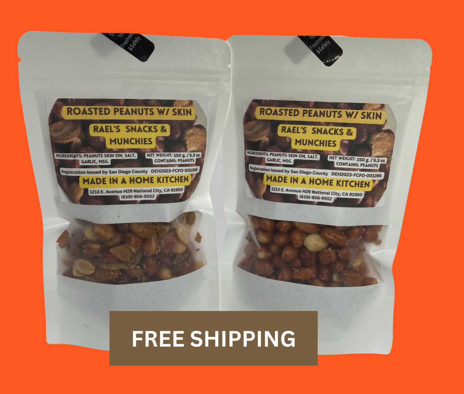 300 grams Roasted Peanuts Skin On Skin On w/ Garlic Chips - (2) Packs