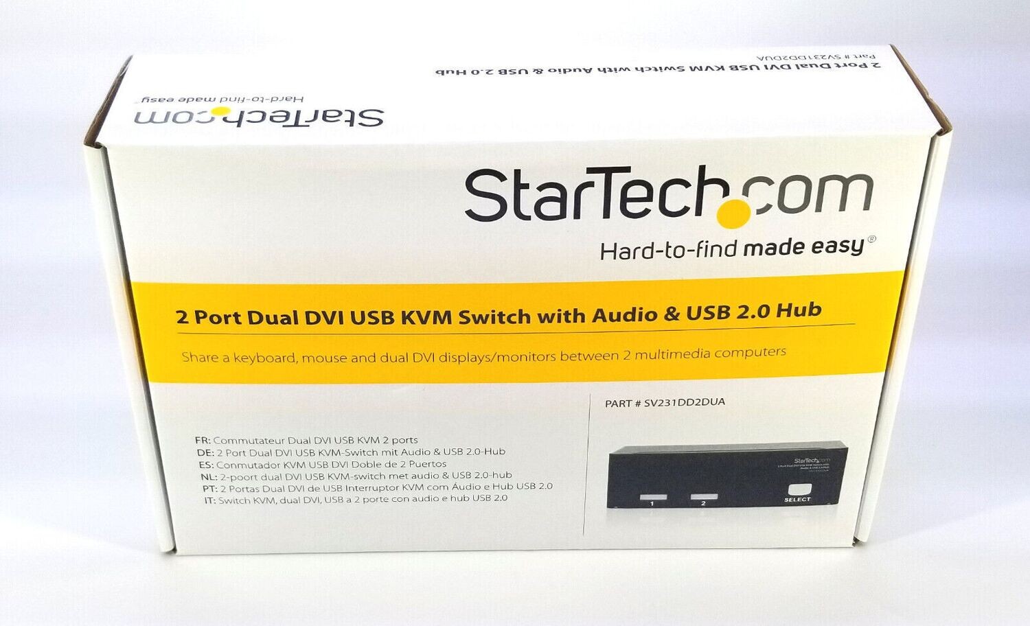 NEW STARTECH SV231DD2DUA 2XPORT DUAL DVI USB KVM SWITCH W/AUDIO AND USB 2.0 HUB