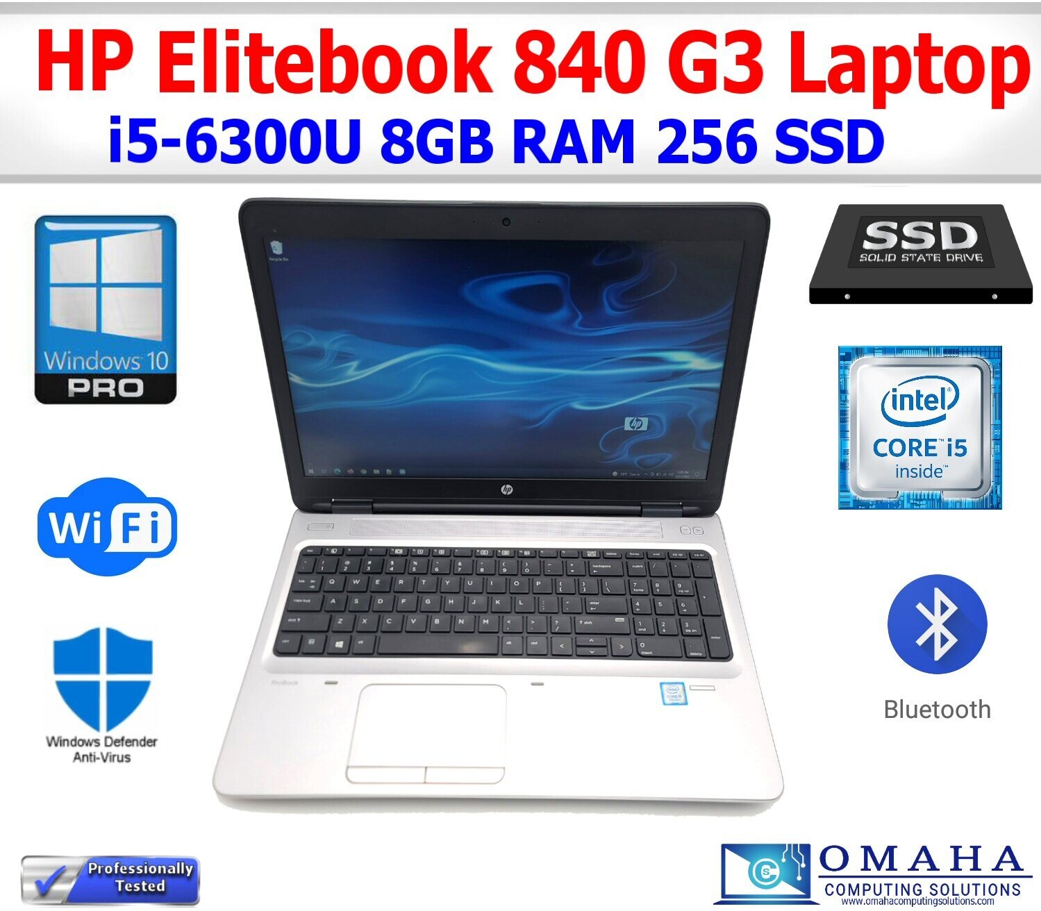 HP ELITEBOOK 840 G3 LAPTOP i5-6300U 8GB RAM 240GB SSD WIN10PRO WIFI CAM EXTRAS