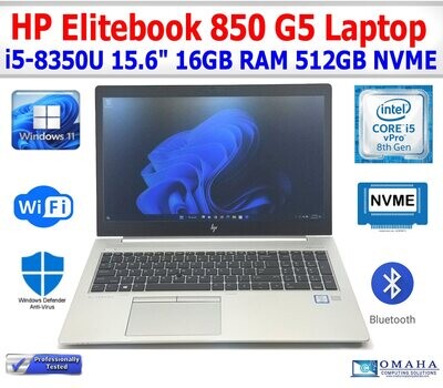 HP ELITEBOOK 850 G5 LAPTOP i5-8350U 15.6" FHD 8GB RAM 256GB NVMe WIN 11 PRO WIFI/BT