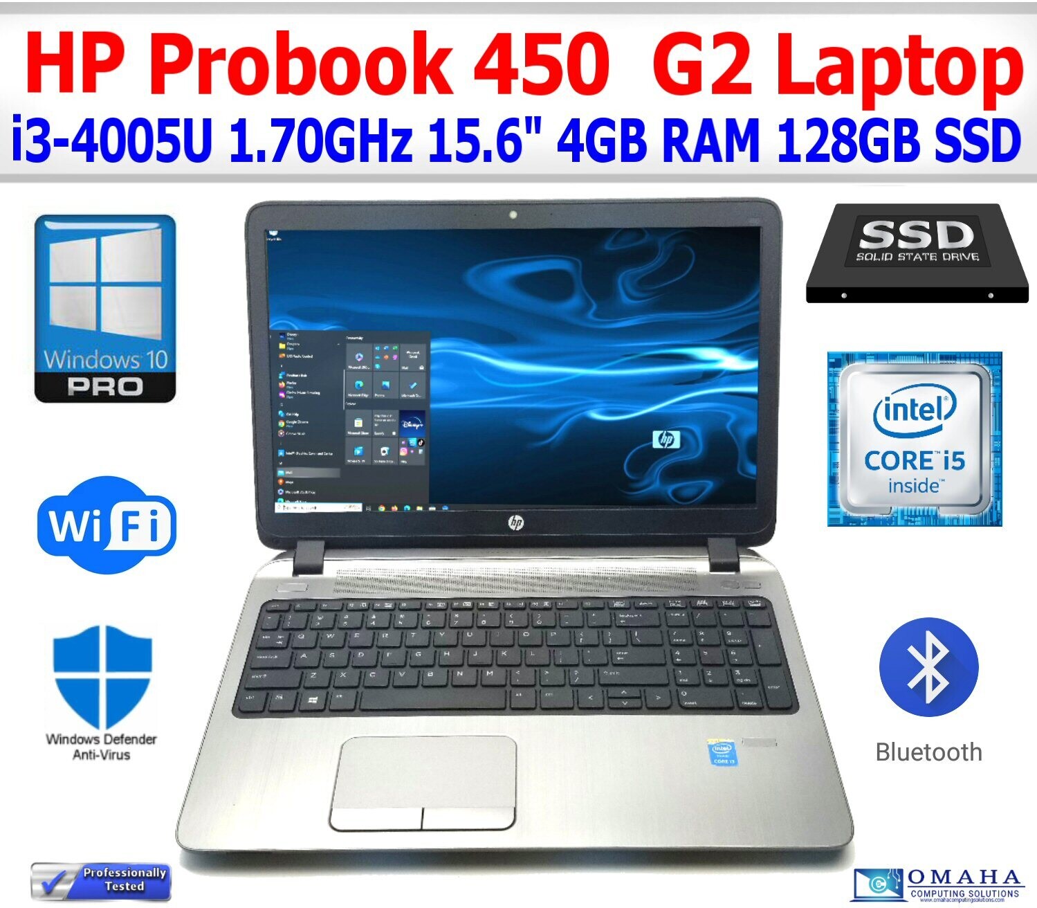 HP PROBOOK 450 G2 LAPTOP i3-4005U 4GB RAM 120GB SSD WIN 10 PRO WIFI CAM  EXTRAS | Store | Omaha Computing Solutions