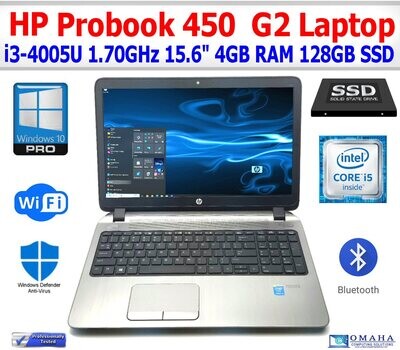 HP PROBOOK 450 G2 LAPTOP i3-4005U 4GB RAM 120GB SSD WIN 10 PRO WIFI CAM EXTRAS