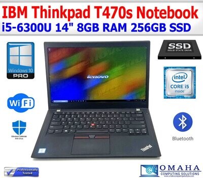 LENOVO THINKPAD T470s LAPTOP I5-6300U 8GB RAM 256GB SSD WIN 10 PRO TESTED EXTRAS