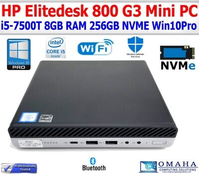 HP PRODESK 800 G3 MINI PC i5-7500T 8GB RAM 256NVMe WIN 10 PRO WIFI/BT EXTRAS