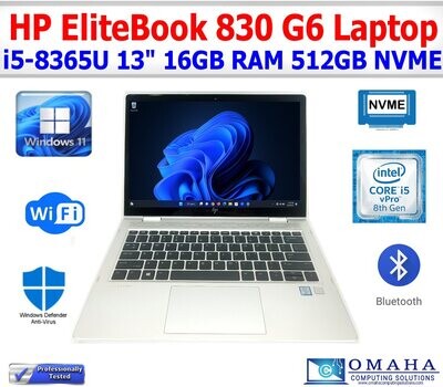 HP ELITEBOOK 830 G6 LAPTOP I5-8365U 1.60GHZ 16GB RAM 512GB NVME WIN11 WIFI/BT