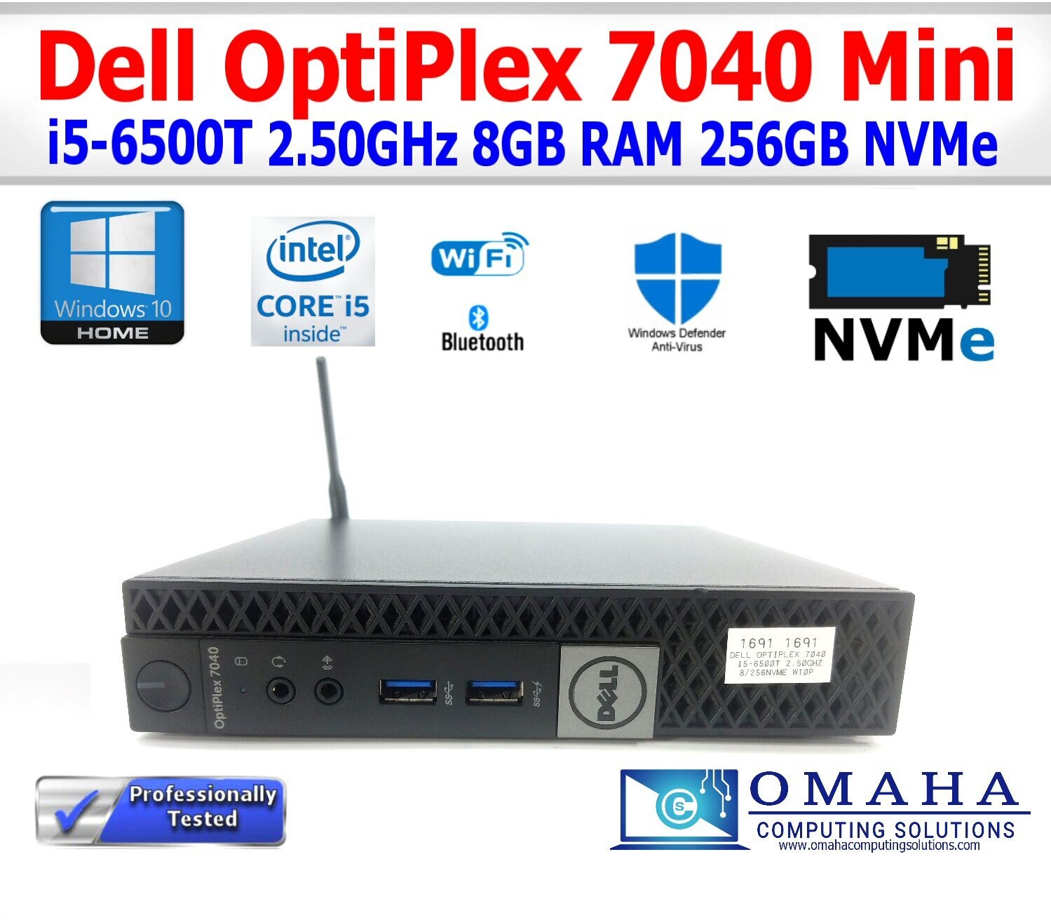 DELL OPTIPLEX 7040 i5-6500T 2.50GHz 8GB RAM 256GB NVME WIN10P EXTRAS