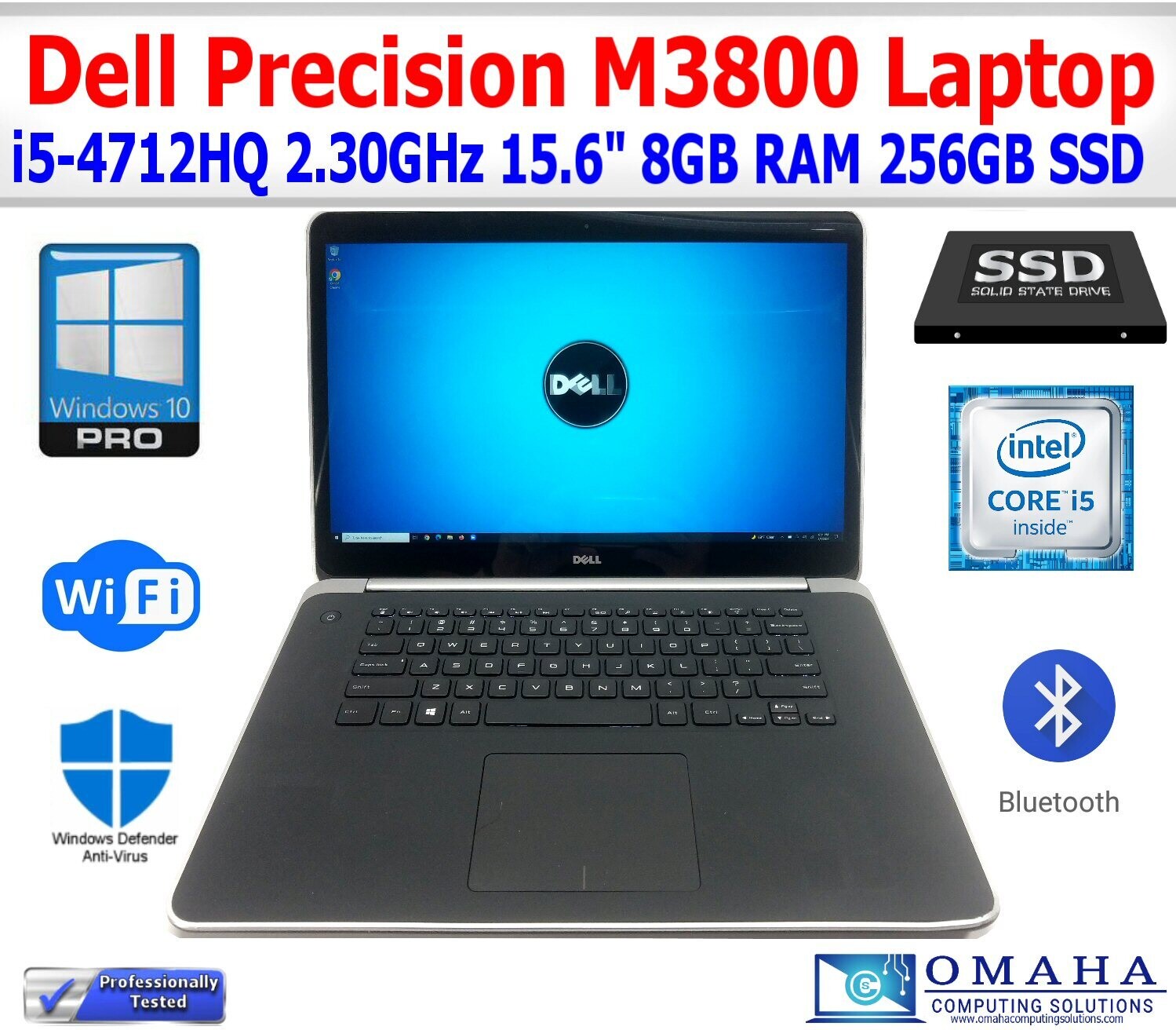 DELL PRECISION M3800 i5-4712HQ 2.30GHz 8GB RAM 256GB SSD WiFi/BT TOUCHSCREEN UHD 4K NVIDIA GPU 15.6" W10P EXTRAS